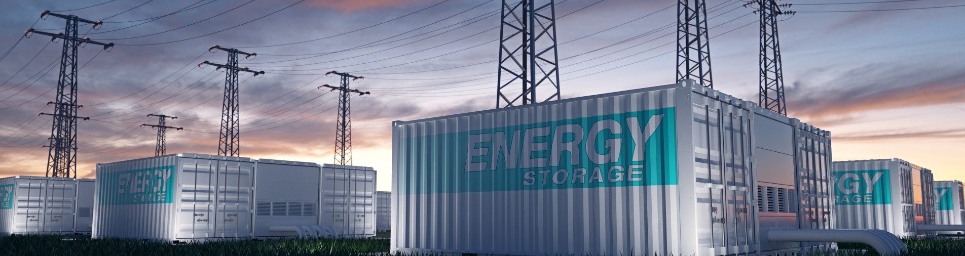 magazyny energii na tle zachodzącego słońca